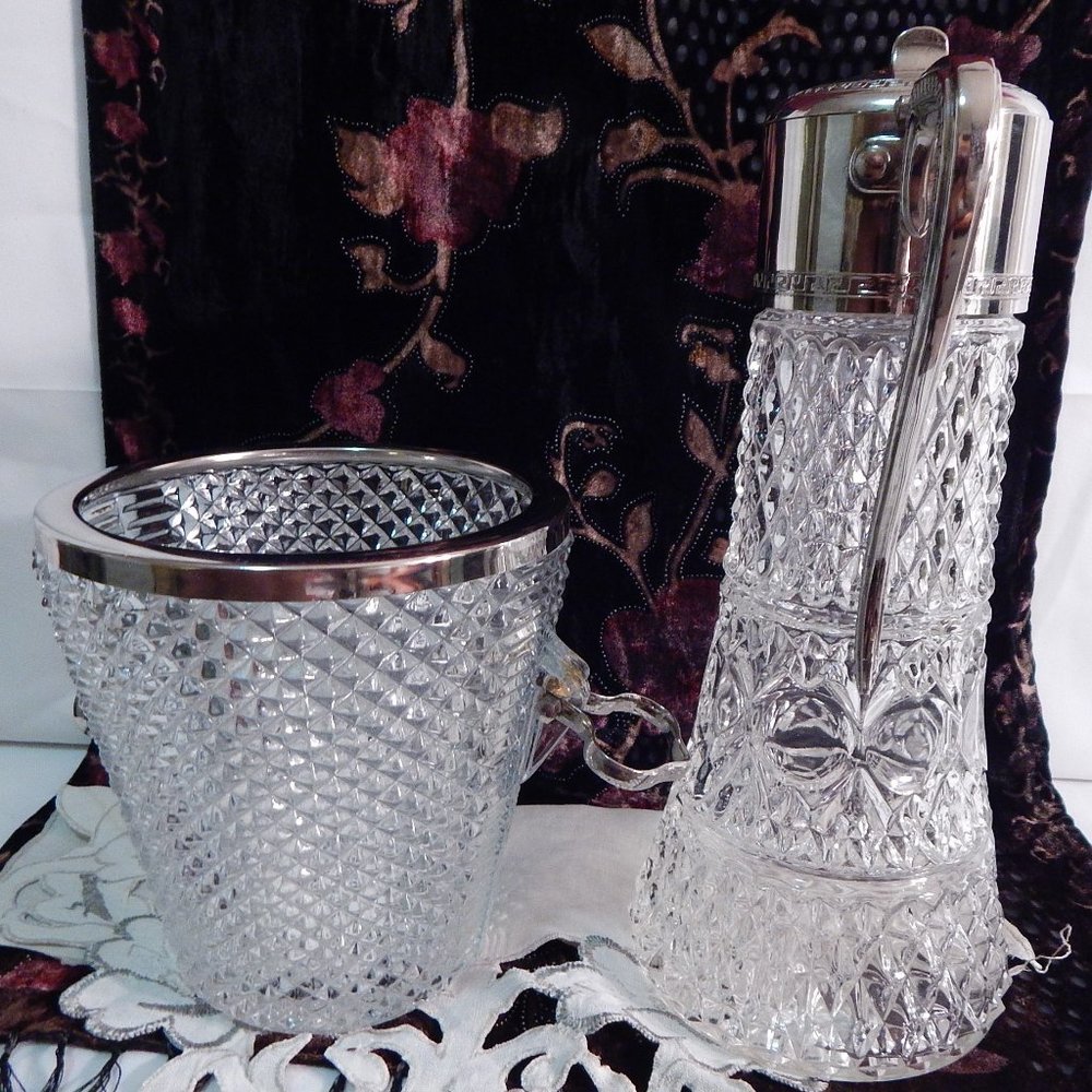 19th-Century Sterling-Trimmed Crystal Champaign & Wine Decanter/Pitcher, C.1890